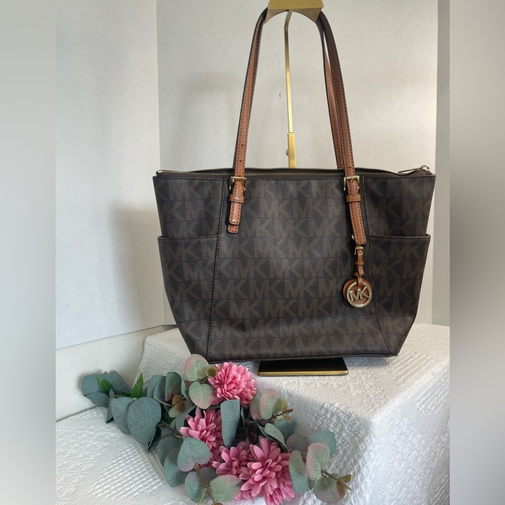Michael Kors Brown MK Monogram Tote Bag~ Sophisticated‎ Casual